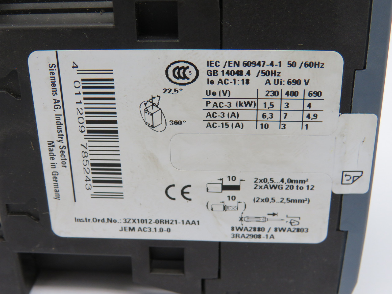 Siemens 3RT2015-2BB41 Contactor 24VDC 7A 3-Pole 1NO Spring Terminals USED
