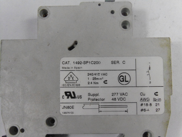 Allen-Bradley 1492-SP1C-200 Miniature Circuit Breaker 1P 20.0A USED