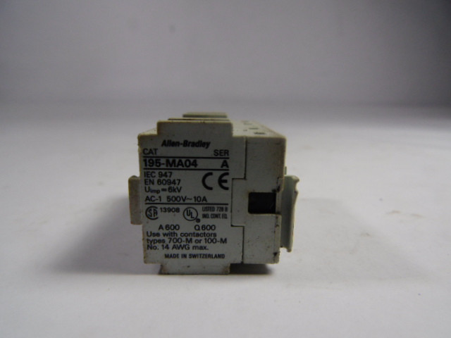 Allen-Bradley 195-MA04 Auxiliary Contact Adder Deck USED