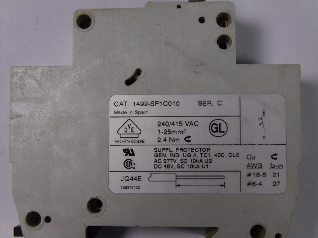 Allen-Bradley 1492-SP1C010 Miniature Circuit Breaker 1Amp 240/415VAC USED