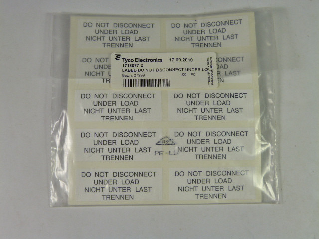 Tyco Electronics 17180772 Do Not Disconnect Under Load Labels 100-Pack NWB