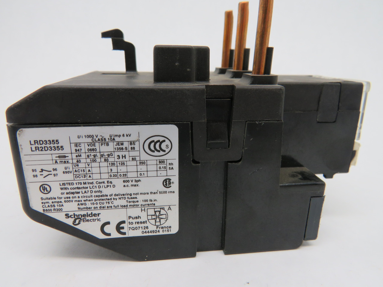 Schneider Electric LR2-D3355 Bi-Metallic Overload Relay 30-40A 575V AC USED