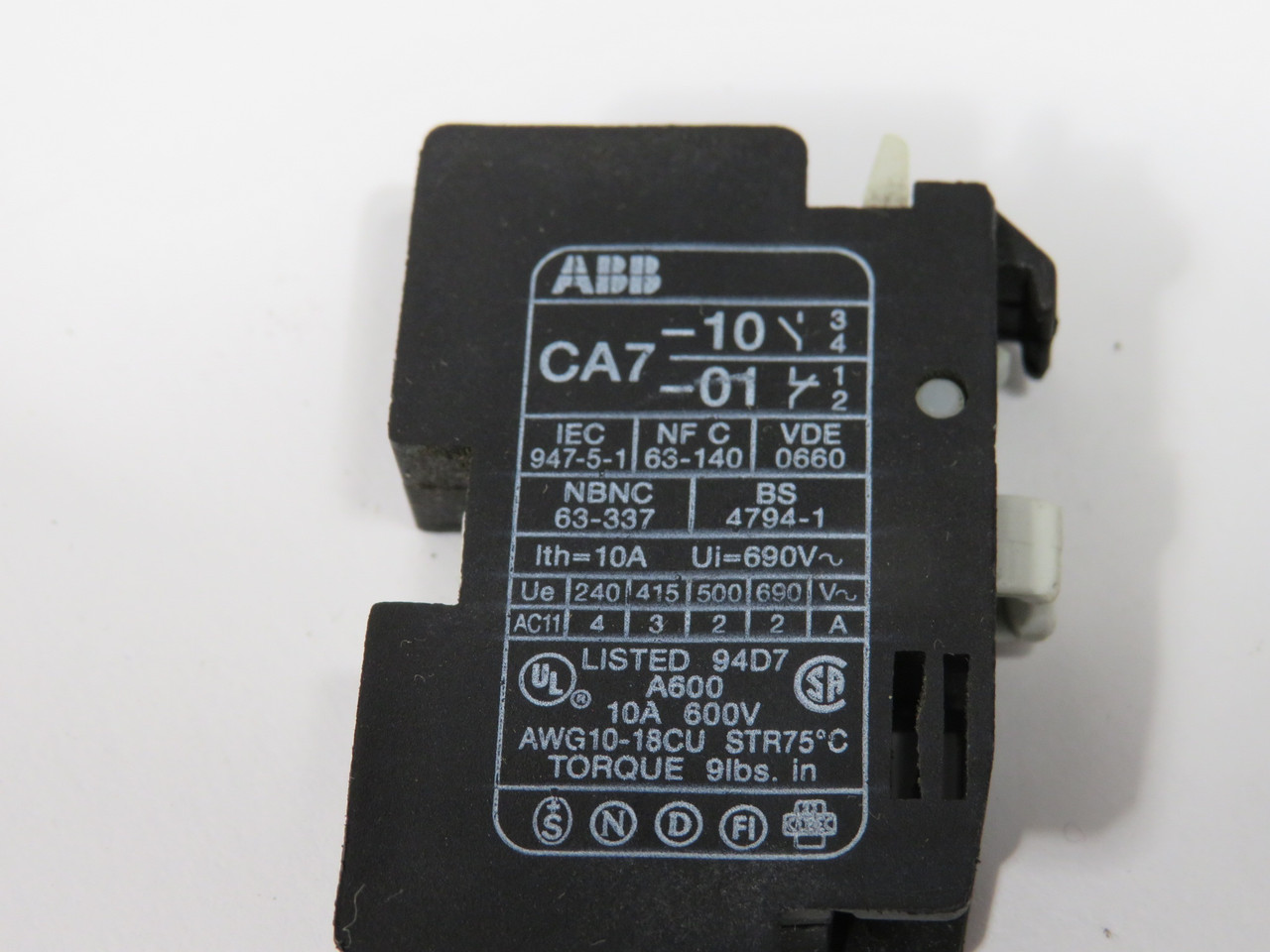 ABB CA7-10 Auxiliary Contact Block 1NO 690V 10A USED