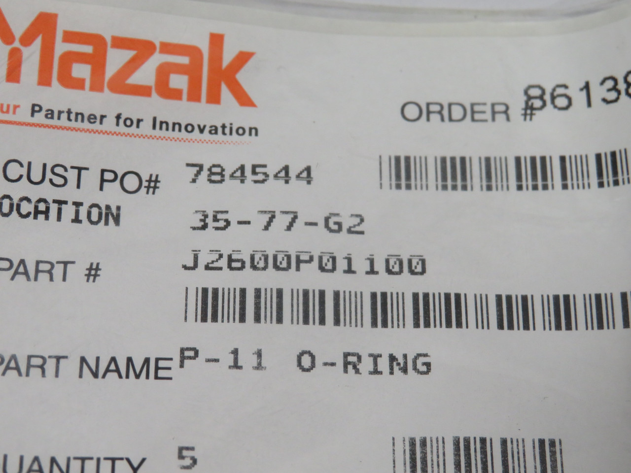 Mazak J2600P01100 P-11 O-Ring 5-Pack NWB