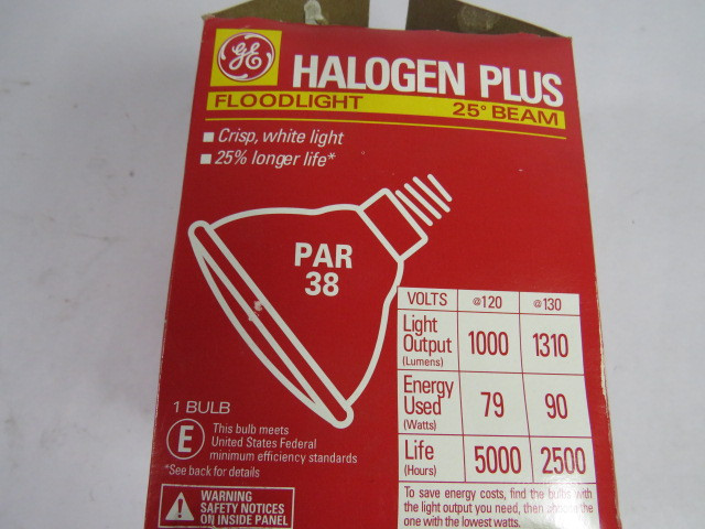 General Electric PAR38 Halogen Plus Lamp 130V 1310L 90W 2500Hrs. NEW