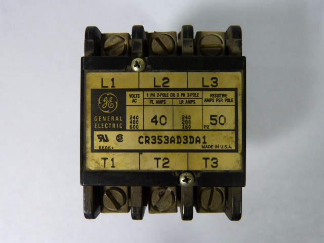 General Electric CR353AD3DA1 Contactor 40amp 3pole 120V Coil USED
