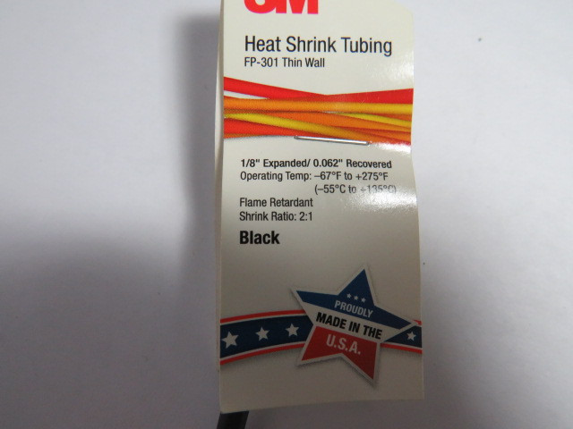 3M FP-301 Black Thin Wall Shrink Wrap Tubing 24-22AWG 3.5' Length ! NEW !