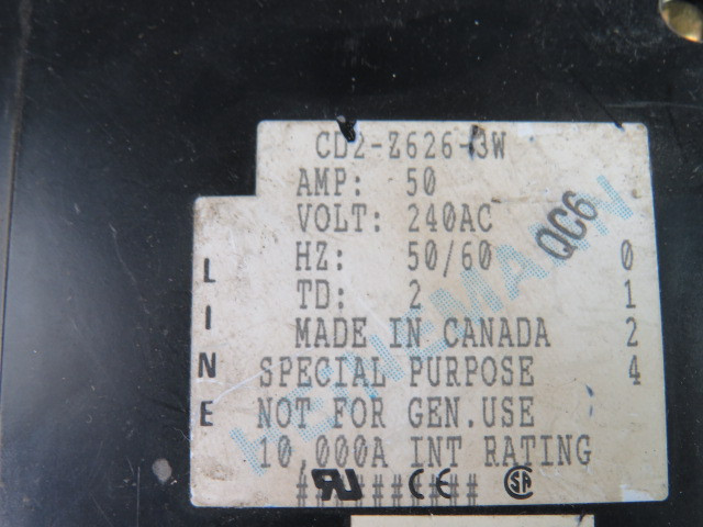 Heineman CD2-Z626-3W Circuit Breaker 50A 2-Pole USED