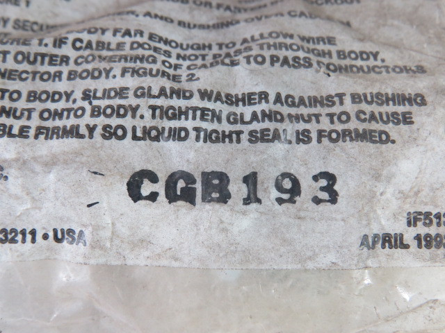 Cooper CGB193 Male Cord Grip 1/2" STR CGB .250-.375 Diameter ! NWB !