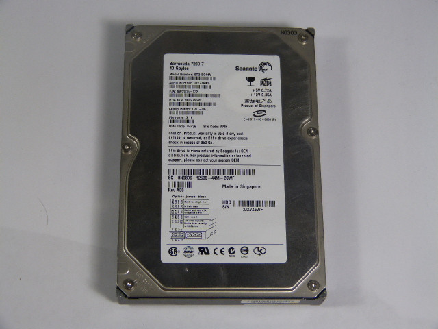 Seagate 9W2005-032 ST340014A 7200.7 Barracuda Hard Drive 40GB 5-12V USED
