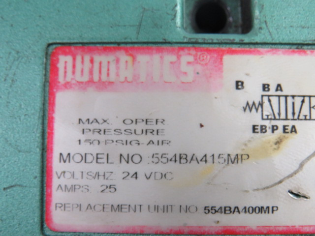 Numatics 554BA415MP Solenoid Valve 110-115V/50Hz 24VDC .25A 150PSIG USED