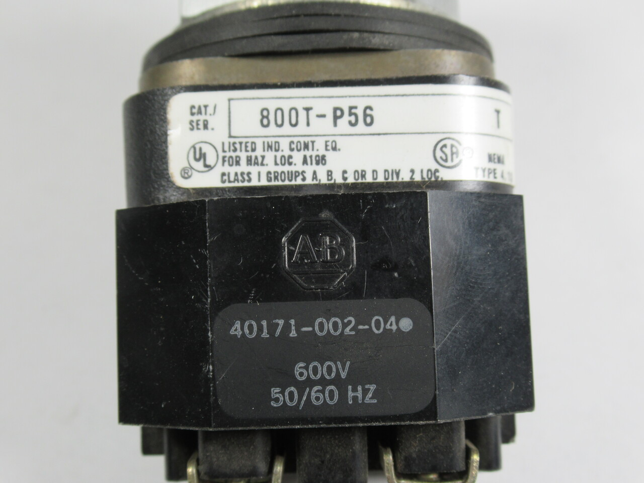 Allen-Bradley 800T-P56W Series T Pilot Light 600VAC 50/60Hz White Lens USED