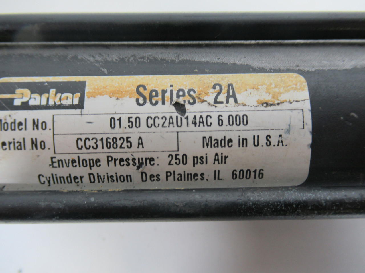 Parker 01.50-CC2AU14AC-6.000 Pneumatic Cylinder 1.5" Bore 6" Stroke USED