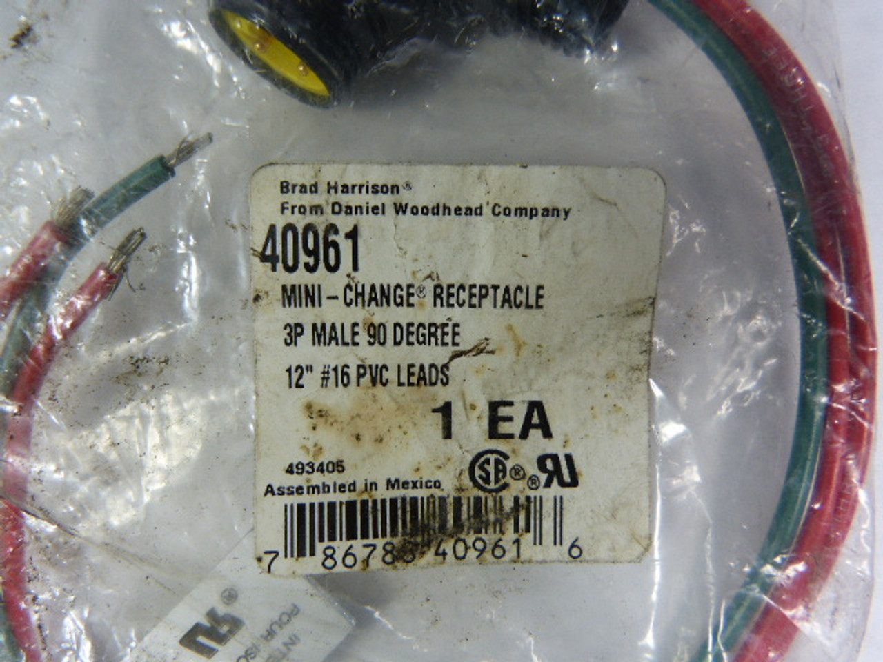 Brad Harrison 40961 Male 90 DEG Mini Change Cordset 3P #16 PVC 12" Lead NWB