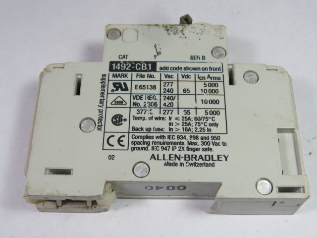 Allen-Bradley 1492-CB1G100 Series B Circuit Breaker 10A 1-Pole USED
