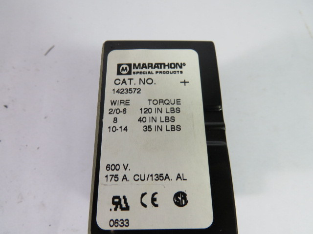 Marathon 1423572 Power Terminal Block 175A 600V 3-Pole USED