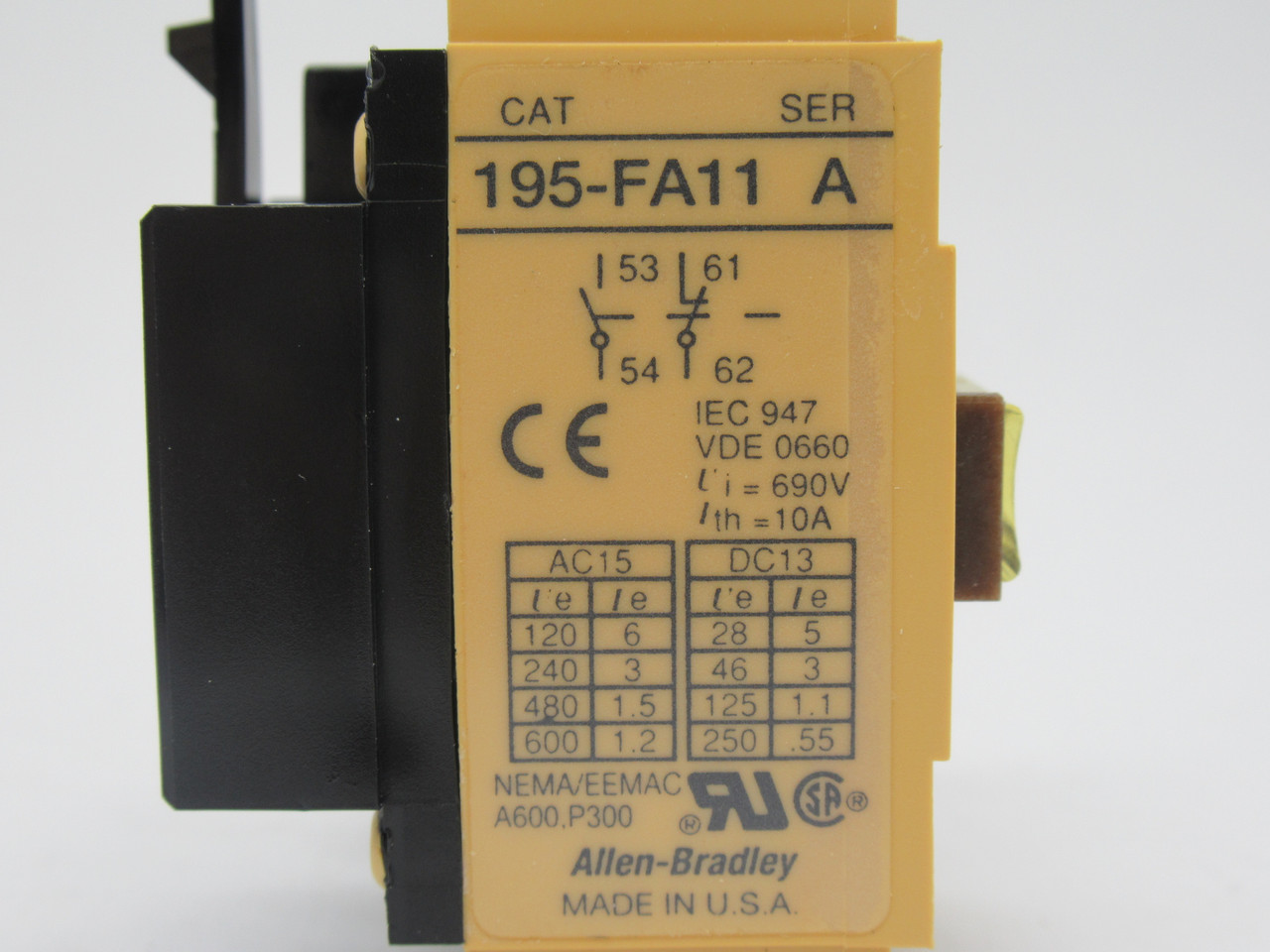 Allen-Bradley 195-FA11 Auxiliary Contact Block 1NO 1NC 10A 690V *Box Dmg* NEW