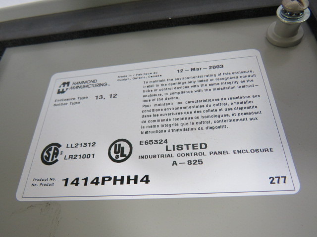 Hammond 1414PHH4 Steel Enclosure 8x8x4" Missing Door Clamps USED