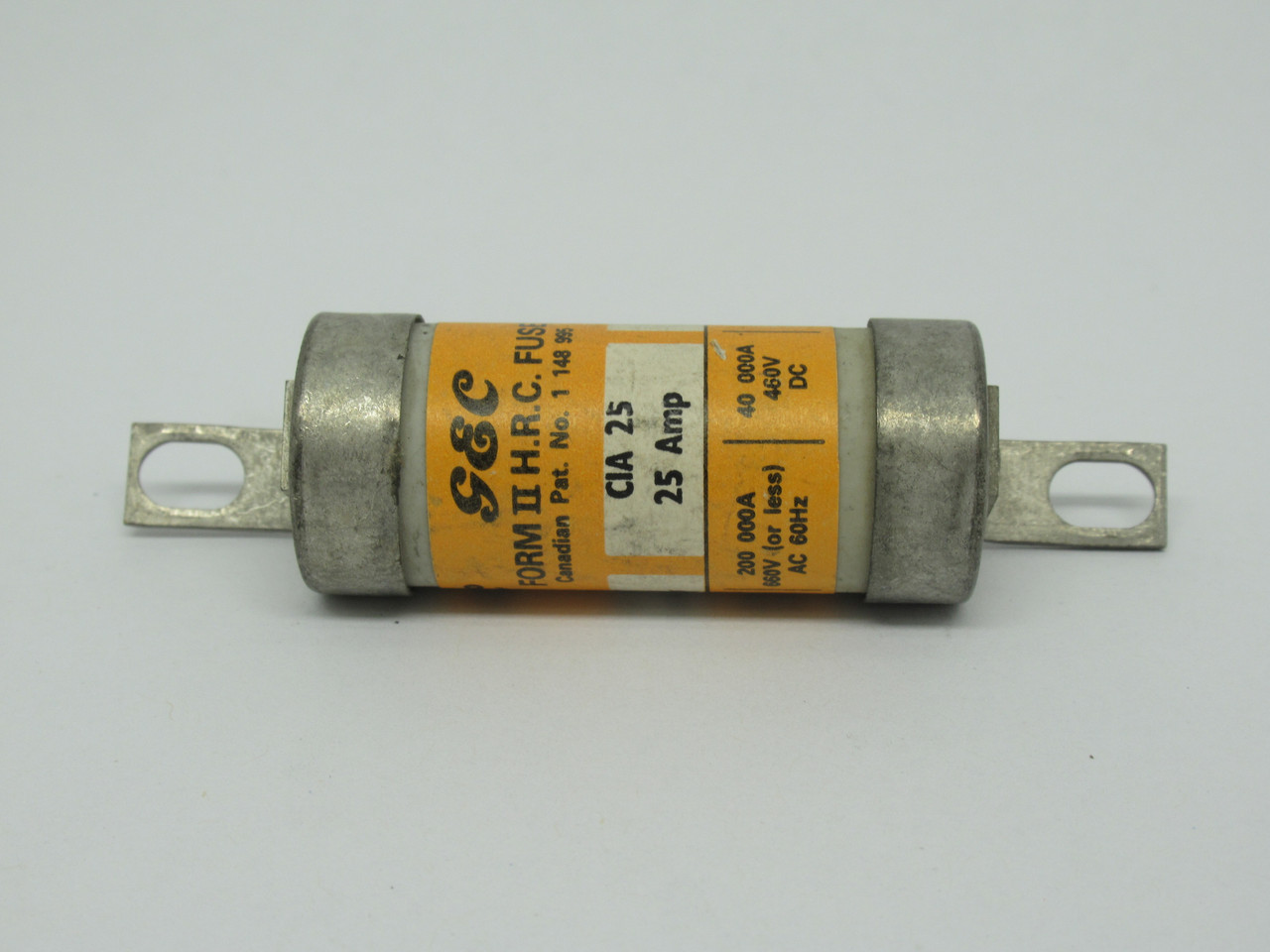 GEC CIA-25 Closed Hole Bolt On HRC Fuse 25A 660VAC 460VDC 60Hz USED