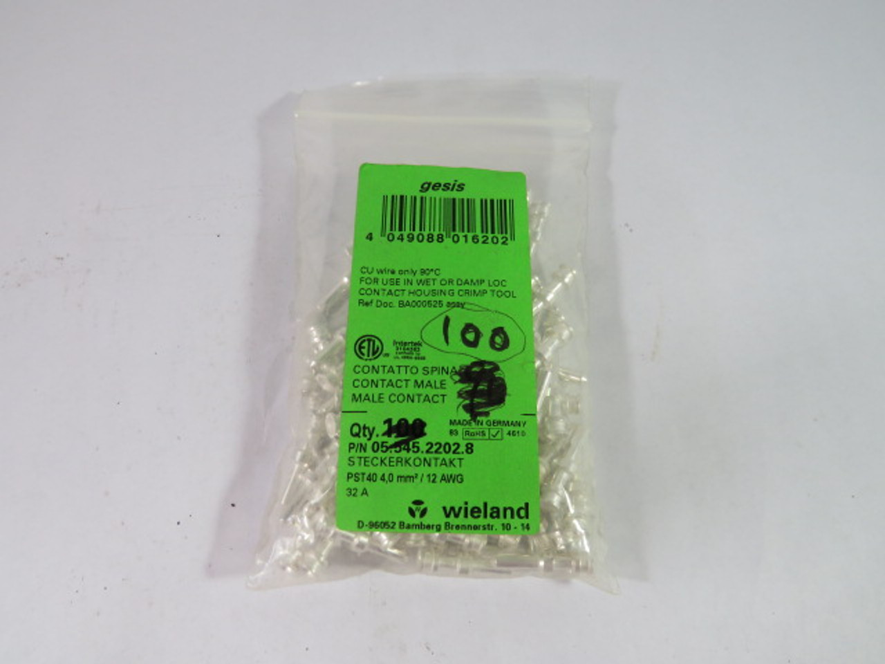 Wieland 05.545.2202.8 Male Contact 100V 32A PST40I1C 100-PK ! NWB !