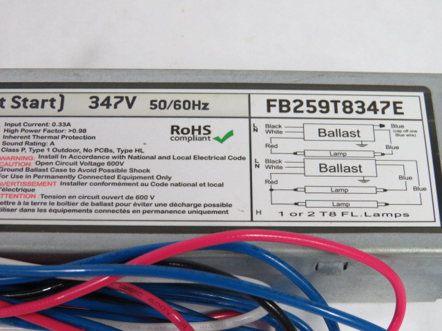 Fusion Lamps FB259T8347E Electronic Ballast 347V 50/60Hz ! NOP !