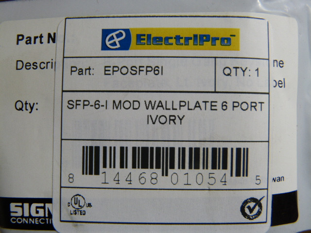 ElectriPro EPOSFP6I Wall Plate 6-Port Ivory NWB