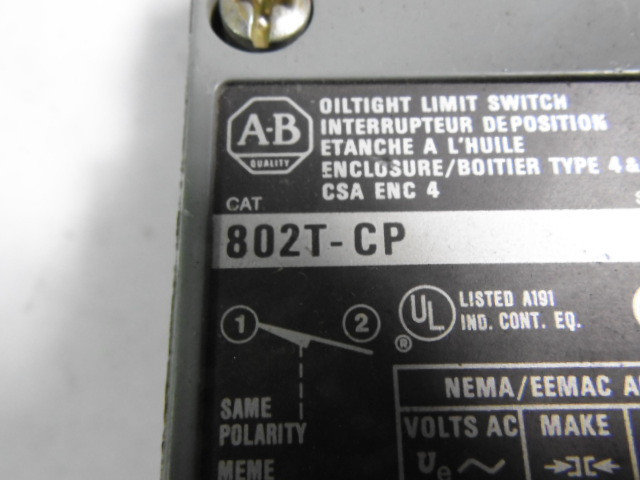 Allen-Bradley 802T-CP Limit Switch Missing Section ! AS IS !