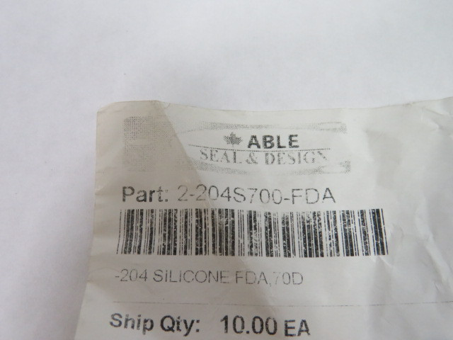 Able Seal 2-204S700-FDA Silicon O-Ring 9.12mm ID 16.18mm OD Lot of 18 USED