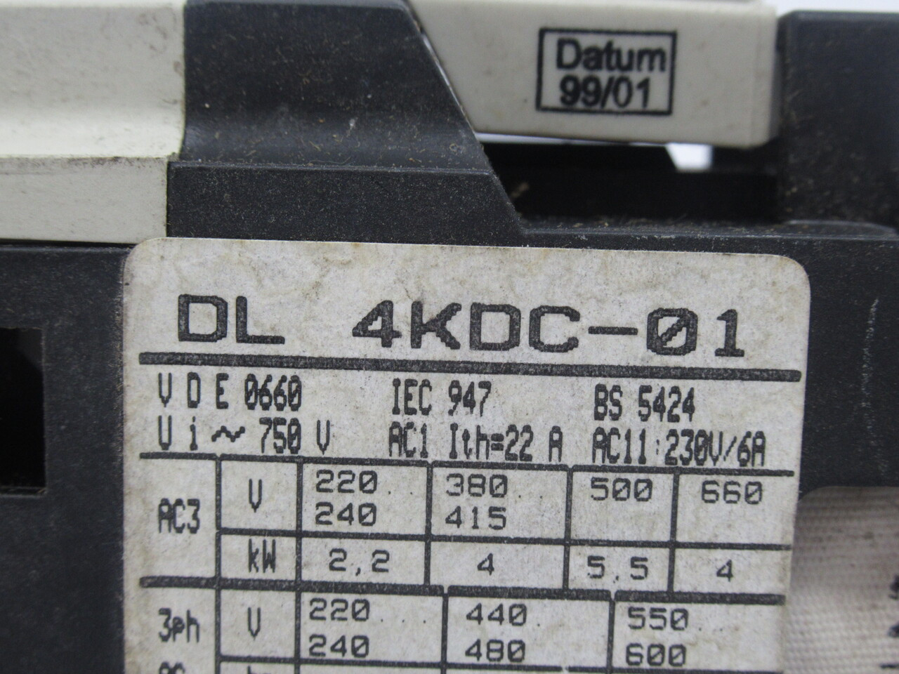 Entrelec Schiele DL4KDC-01-06 Contactor 24VDC Coil 1NC 22A 3Ph USED