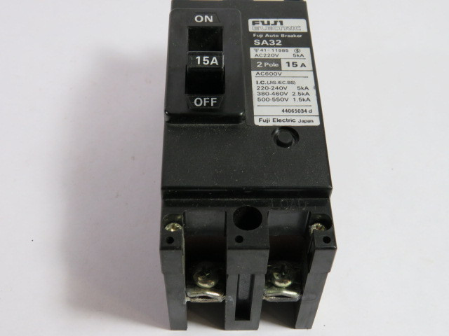 Fuji Electric SA32/15 Circuit Breaker 15A 600V 2P USED