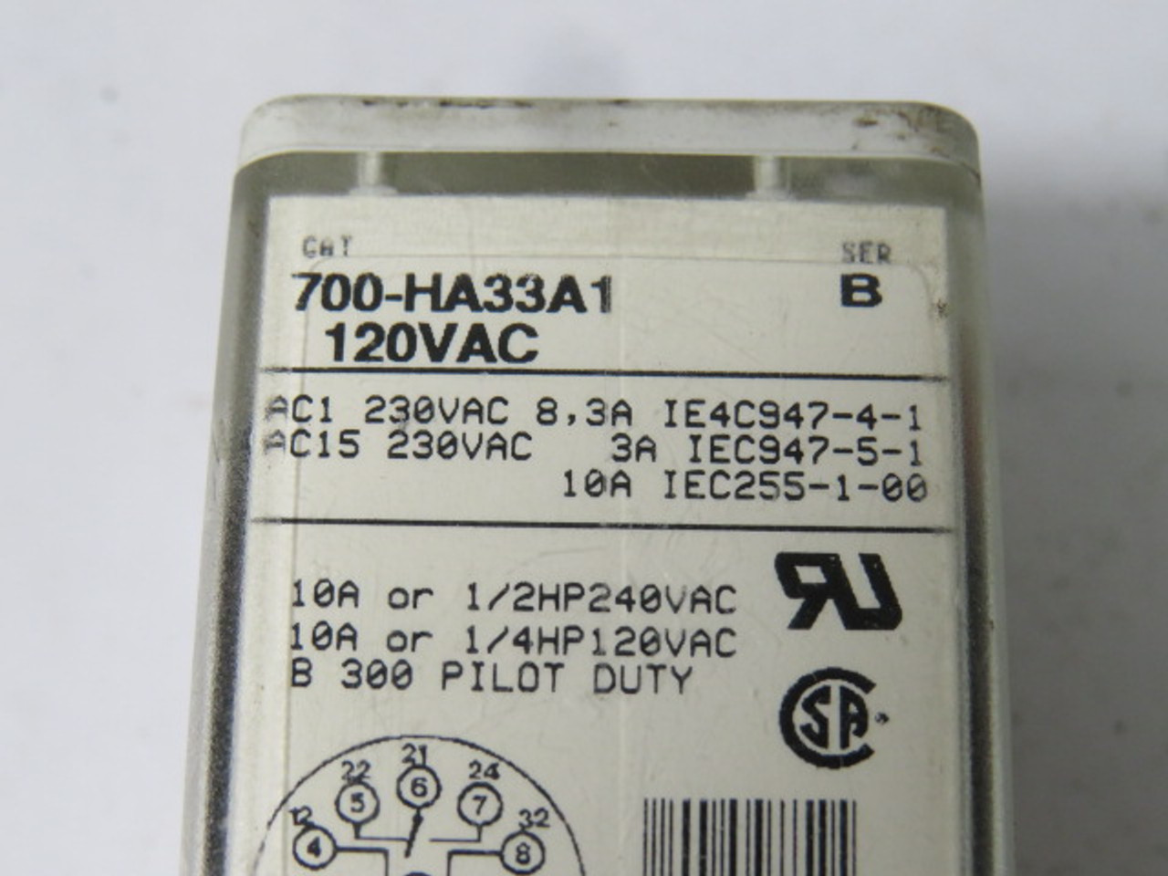 Allen-Bradley 700-HA33A1 Tube Base Relay 120VAC Series B USED