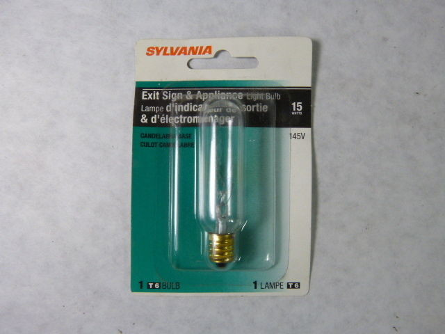Sylvania 15T6/BL Exit Sign & Appliance Lamp Candelabra Base 15A 145V ! NEW !