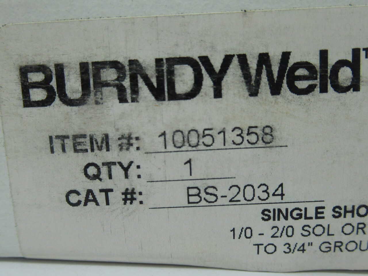 Burndyweld BS-2034 One-Shot Mold for Ground Rod Connections 3/4" DAMAGED BOX NEW