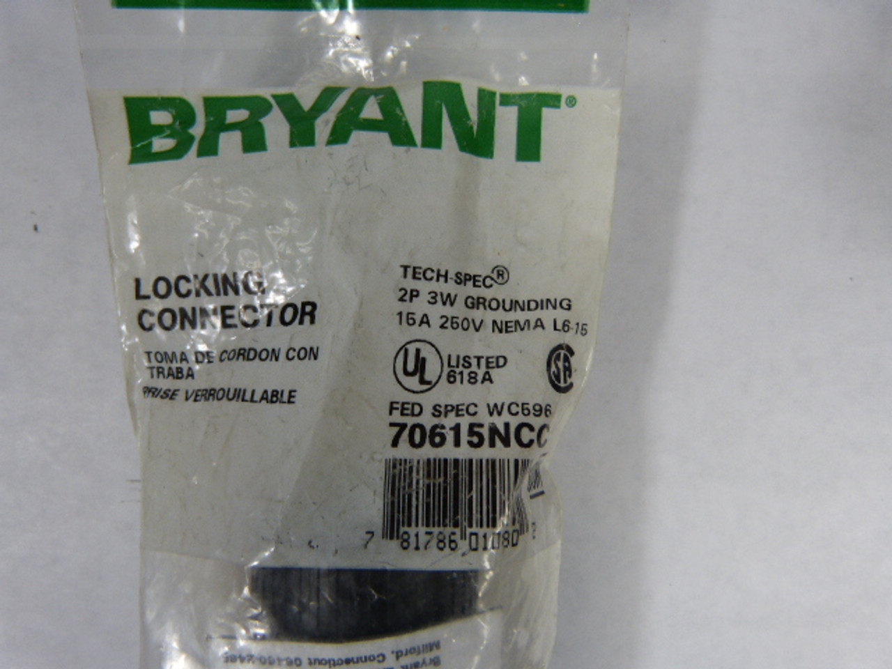 Bryant 70615NCC Locking Connector 15A 250V 3W 2P NWB