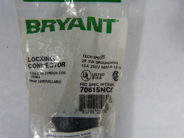 Bryant 70615NCC Locking Connector 15A 250V 3W 2P NWB