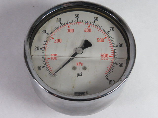 Wika 0-100PSI Liquid Filled Pressure Gauge 0-100PSI 3-1/4" Diam 1/4" NPT USED