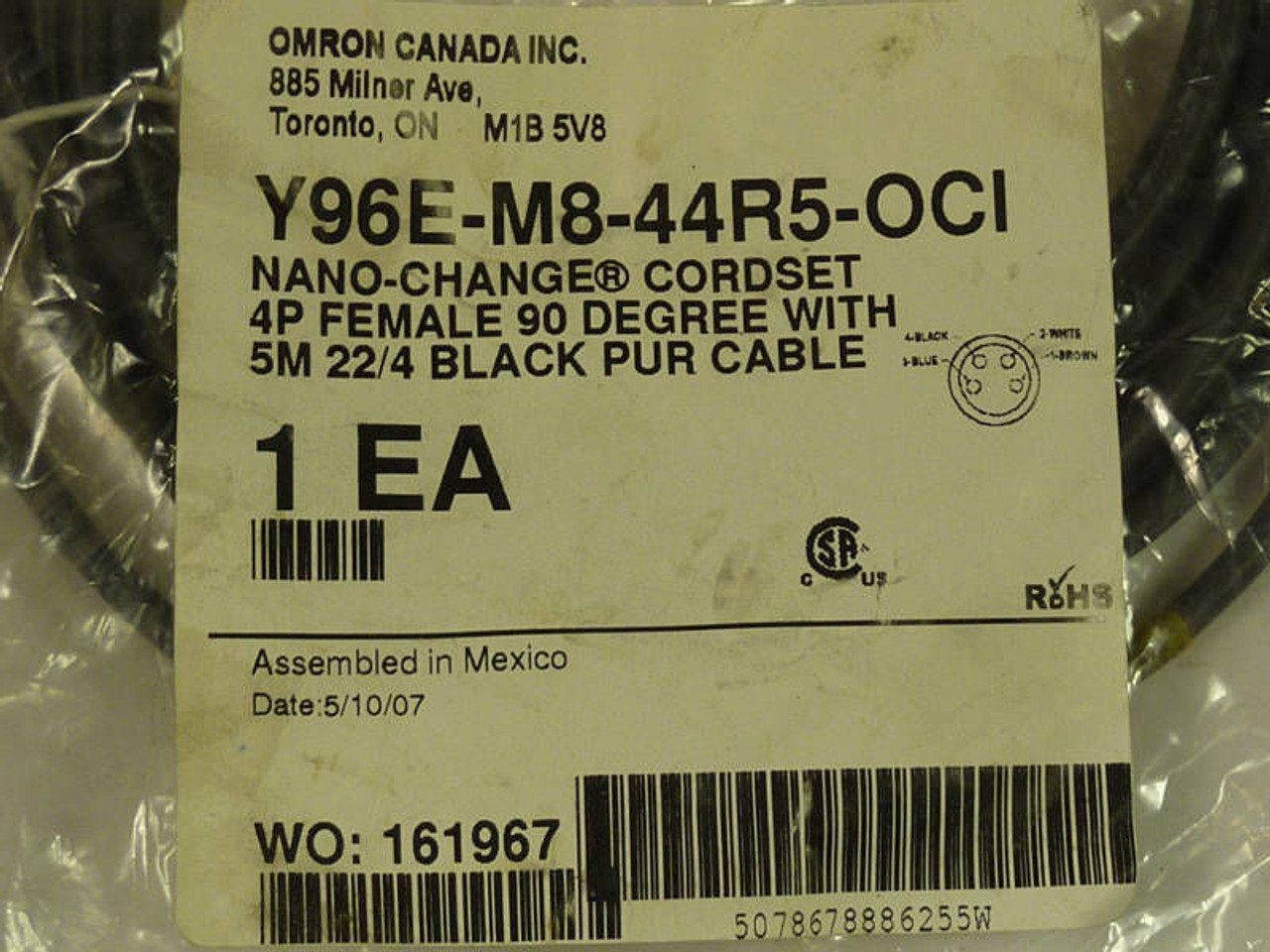Omron Nano-Change 4P Female 5M Cable Y96E-M8-44RS-OCI *Dmg Pkg* NWB
