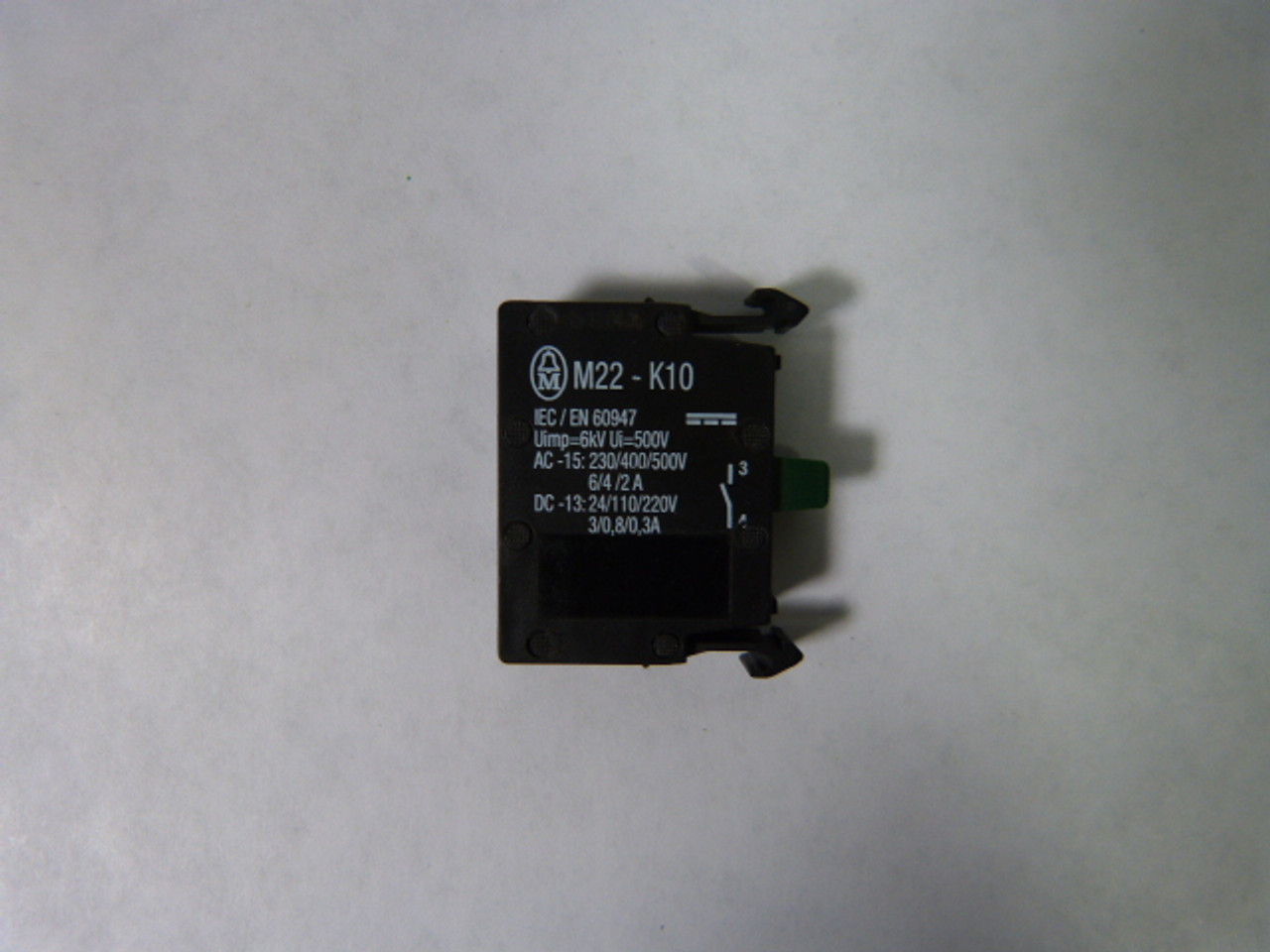 Moeller M22-K10 Contact Block Green Plunger 1NO 230/400/500VAC 6/4/2A USED