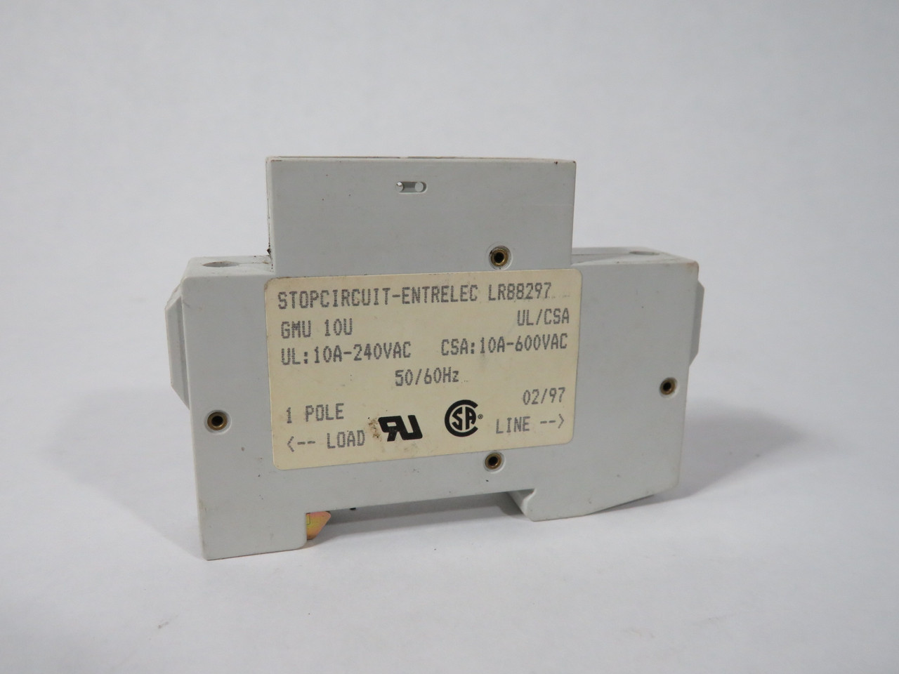 Entrelec GMU-10U Circuit Breaker 10 Amp 240VAC 1 Pole USED