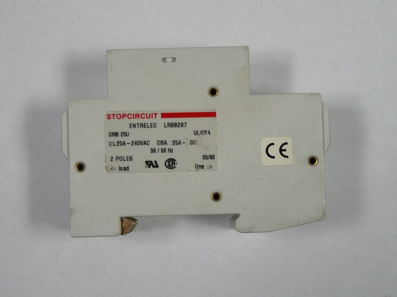 Entrelec LR88297 GMB-25U Stop-Circuit Breaker 25A 2P 50/60Hz USED