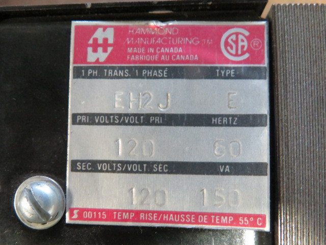 Hammond EH2J 1-Phase Transformer 120V 60Hz 150VA USED