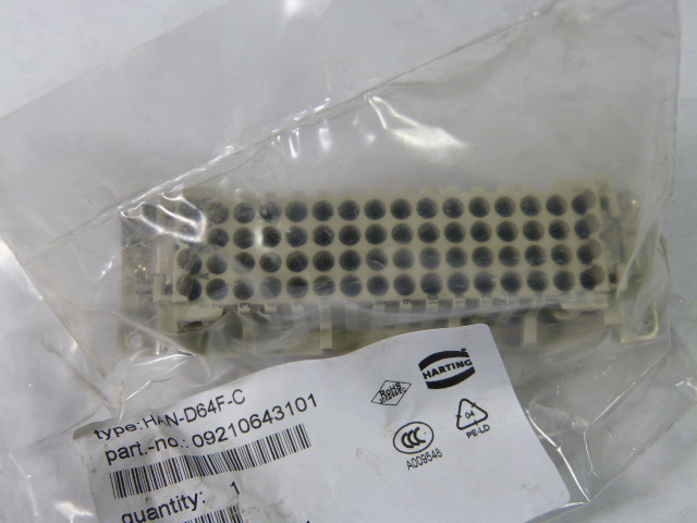 Harting HAN-D64F-C 09210643101 Rectangular Connector Socket 10A 250V NWB