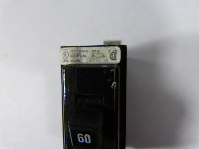 Cutler Hammer BA160 Circuit Breaker 1 Pole 60amp 120/240V USED