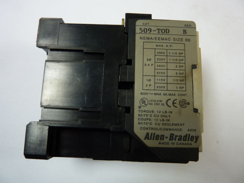 Allen-Bradley 509-T0D Series B Starter Contactor 120V/60Hz 110V/50Hz USED