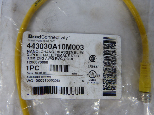 Daniel Woodhead 443030A10M003 Nano Change Cord 3pin NWB