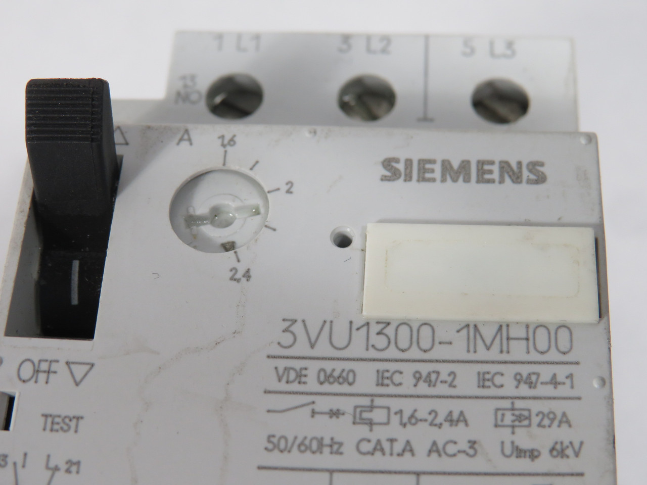 Siemens 3VU1300-1MH00 Starter Motor Protector 1.6-2.4Amp USED