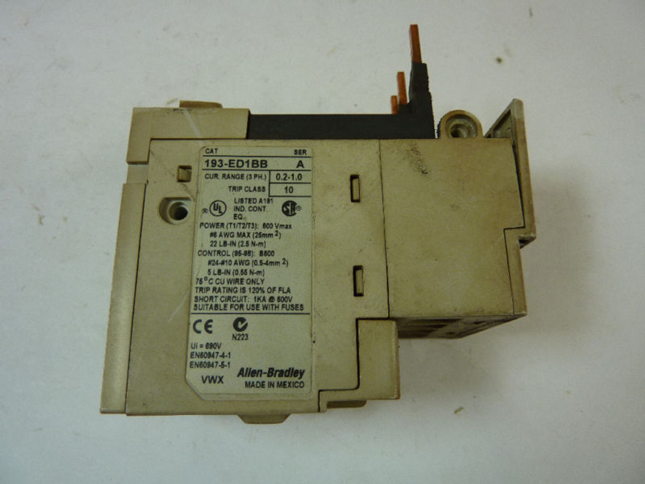 Allen-Bradley 193-ED1BB Overload Relay 600V USED