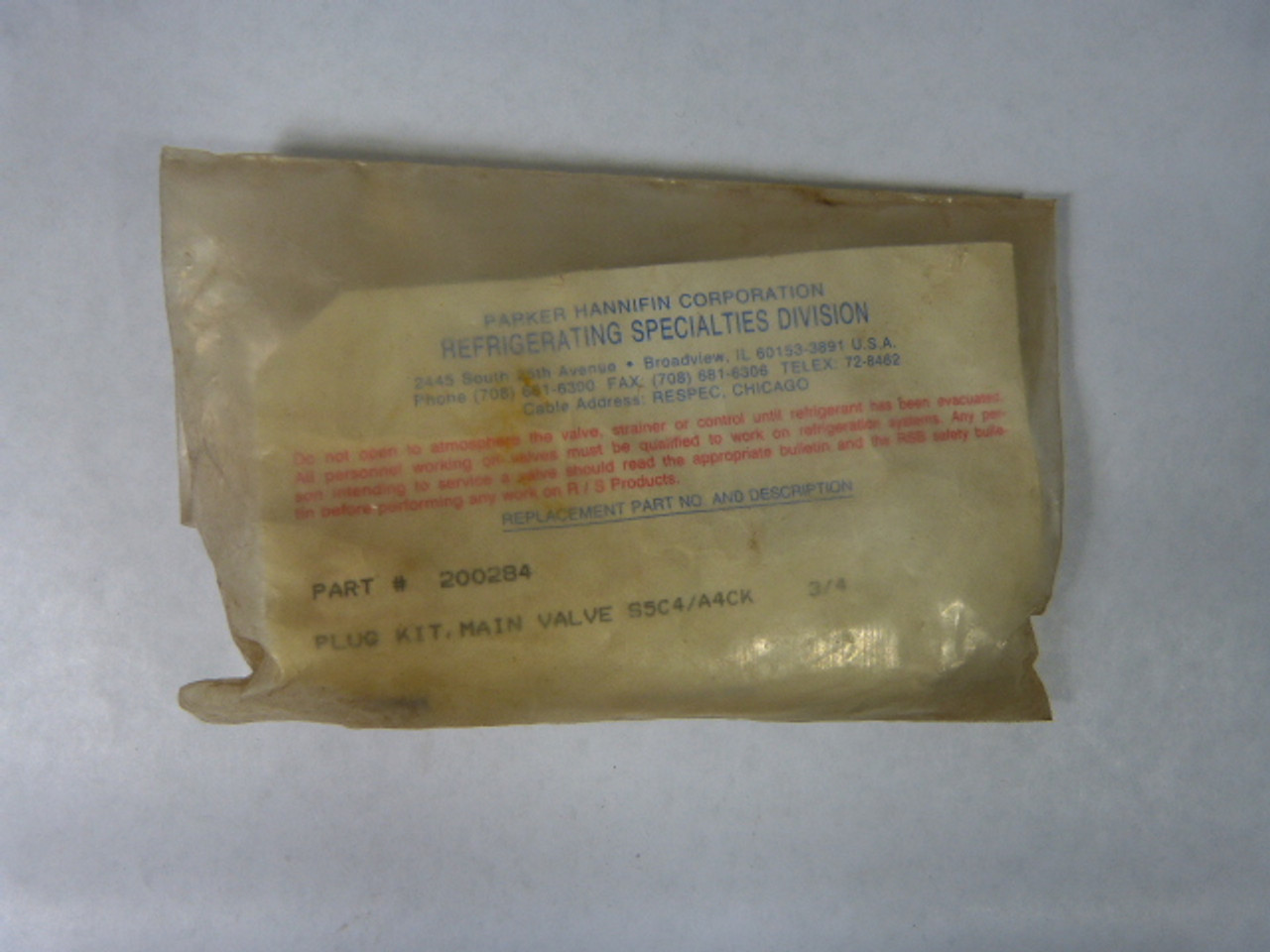 Parker 200284 Plug Kit for Main Valve DIRTY BAG NWB