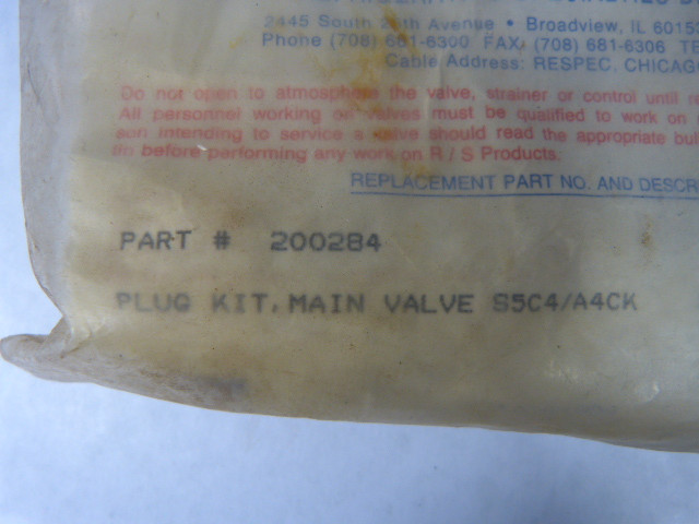 Parker 200284 Plug Kit for Main Valve DIRTY BAG NWB