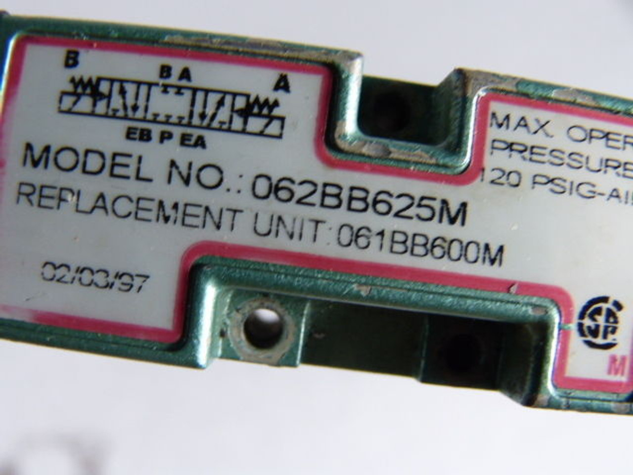 Numatics 062BB625M Solenoid-Pilot Actuated Valve USED